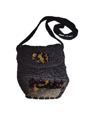 Christian Livingston Mini Black Woven Crossbody Bag with Tortoiseshell Accents